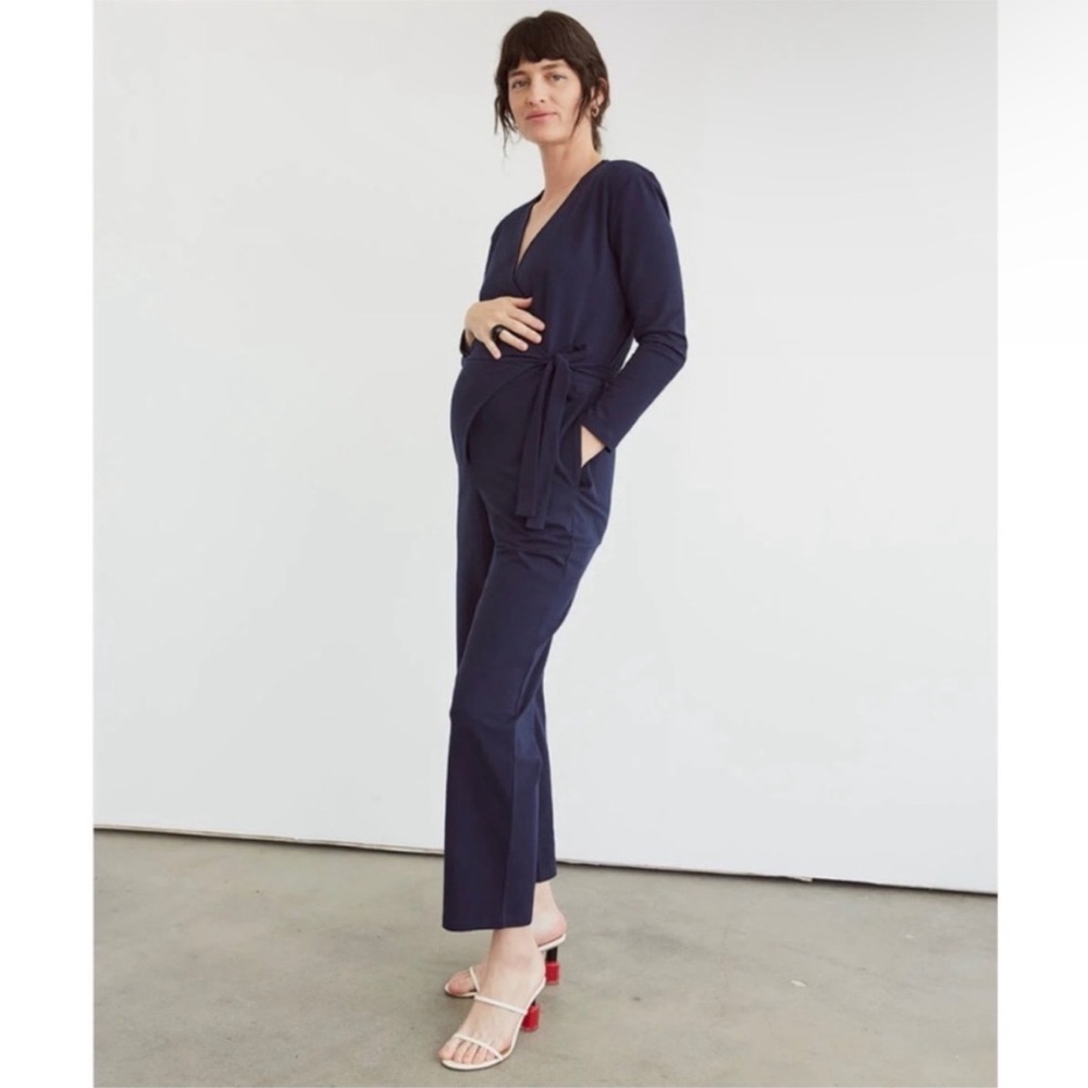 STORQ Maternity Flex Fit Wrap Jumpsuit in Midnight Navy Blue Size 2